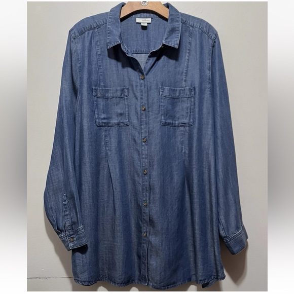 J.JILL Denim Button Down Tunic Shirt - Picture 3 of 6